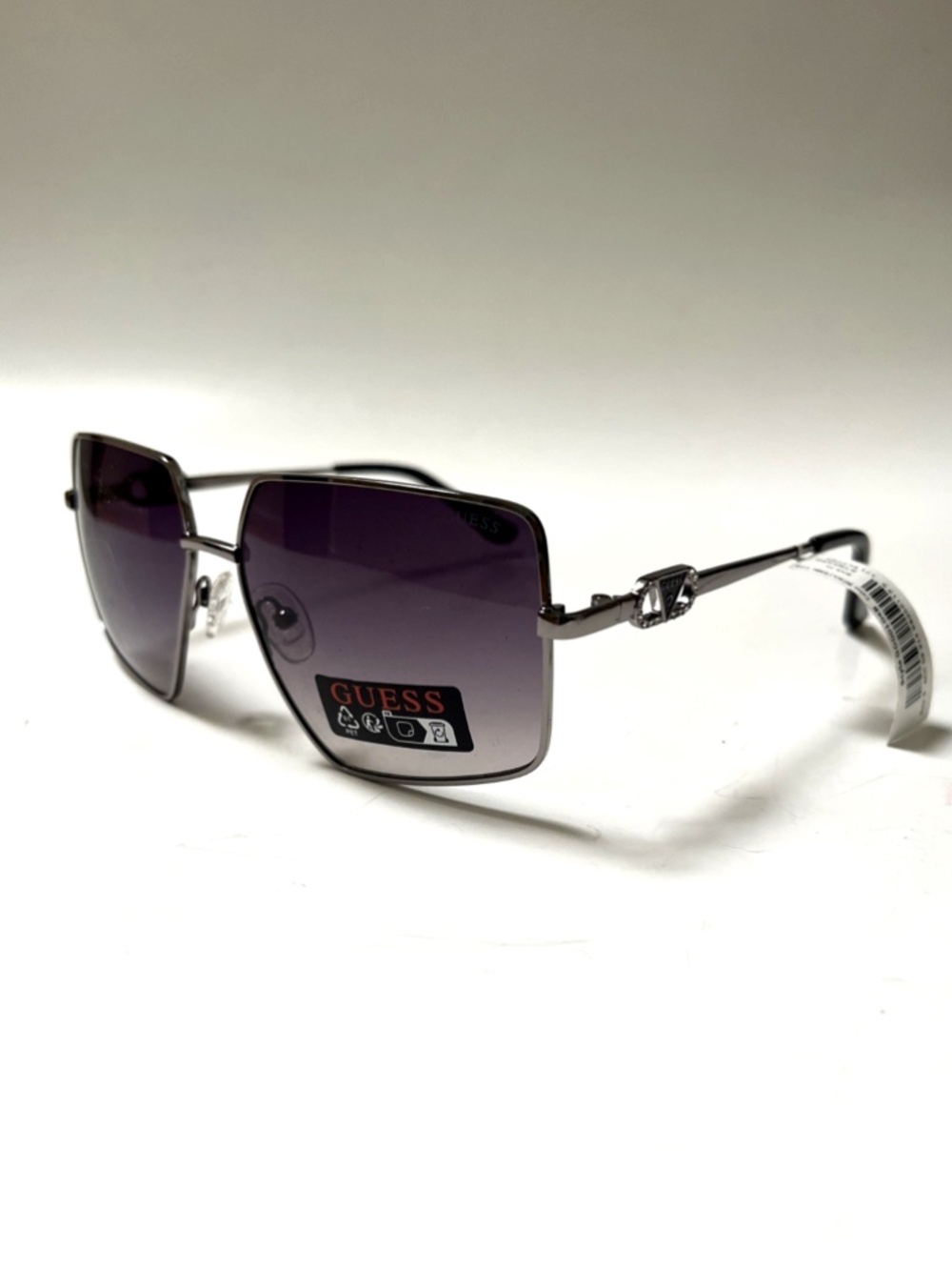 GUESS Oversized Square Sunglasses GO00104 Silver Metal Black Lens Triangle Logo